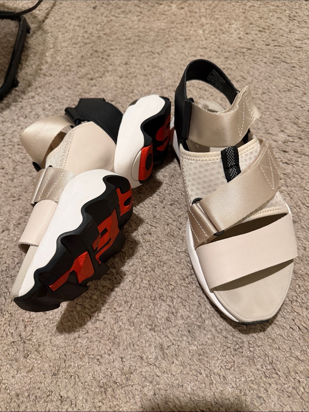 Sorel Women's Beige Sport Strap Sandals with Black & Red Sole Accents